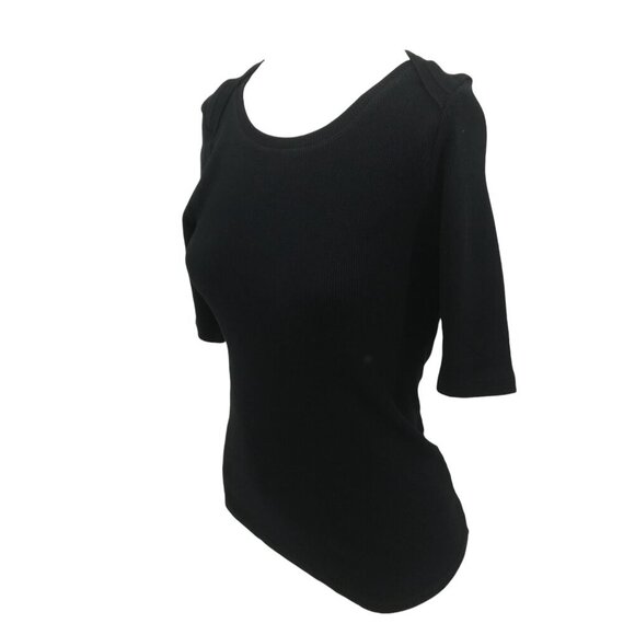 Sundance Ribbed Black Short Half Sleeved Round Neck T Shirt Size M Cotton Basic - Picture 5 of 11